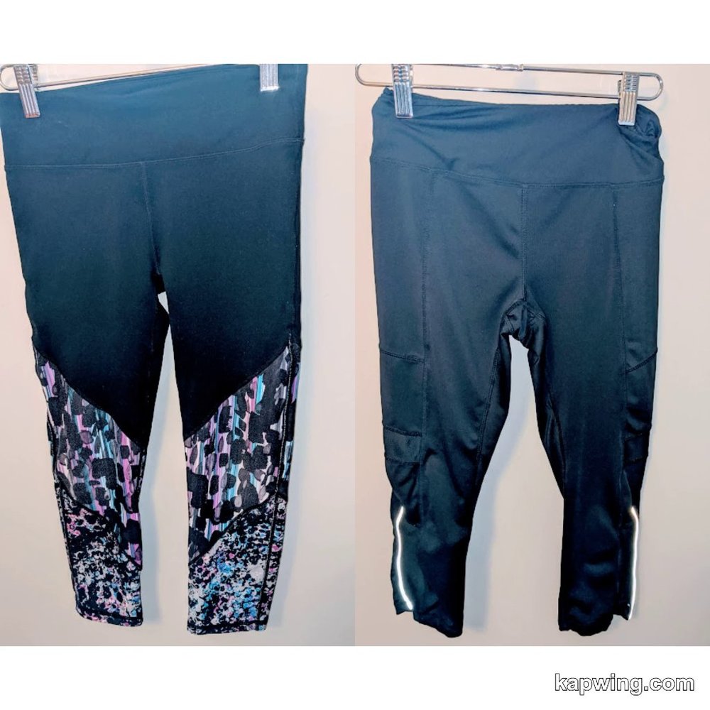 XS Fabletics Powerhold + Black Nylon Capri Legging